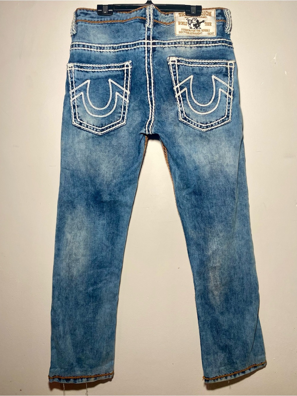 True Religion Vintage Section Straight Rope Super T Acid Wash Jeans